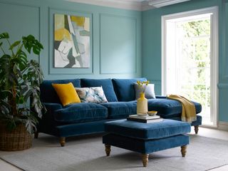 blue sofa in living room