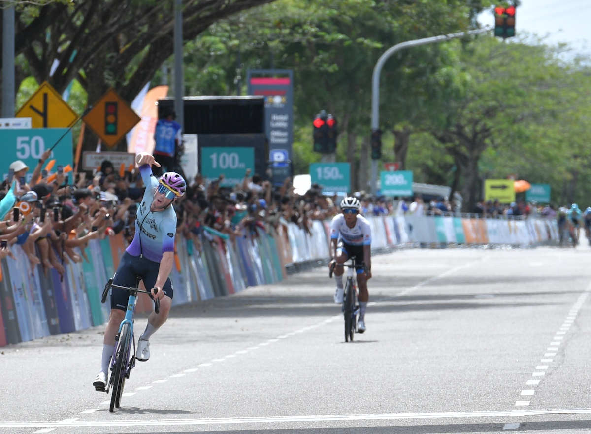 Zeb Kyffin (Unibet Tietema Rockets) celebrates taking the victory in stage 7 of the Petronas Le Tour de Langkawi