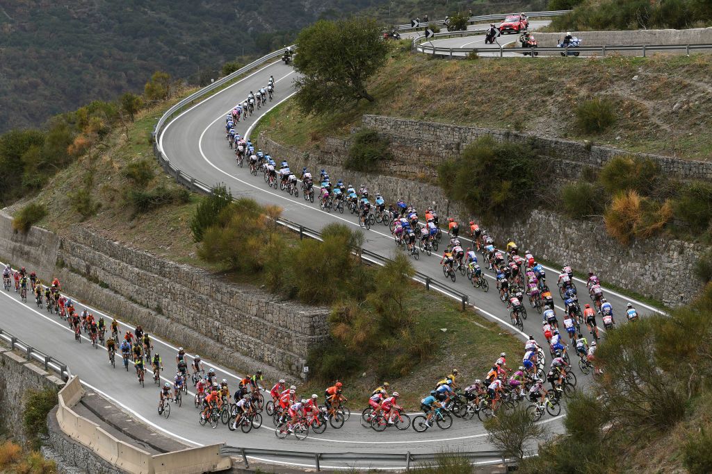 VILLAFRANCA TIRRENA ITALY OCTOBER 06 Portella Mandrazzi 1125m Peloton Landscape during the 103rd Giro dItalia 2020 Stage 4 a 140km stage from Catania to Villafranca Tirrena girodiitalia Giro on October 06 2020 in Villafranca Tirrena Italy Photo by Tim de WaeleGetty Images
