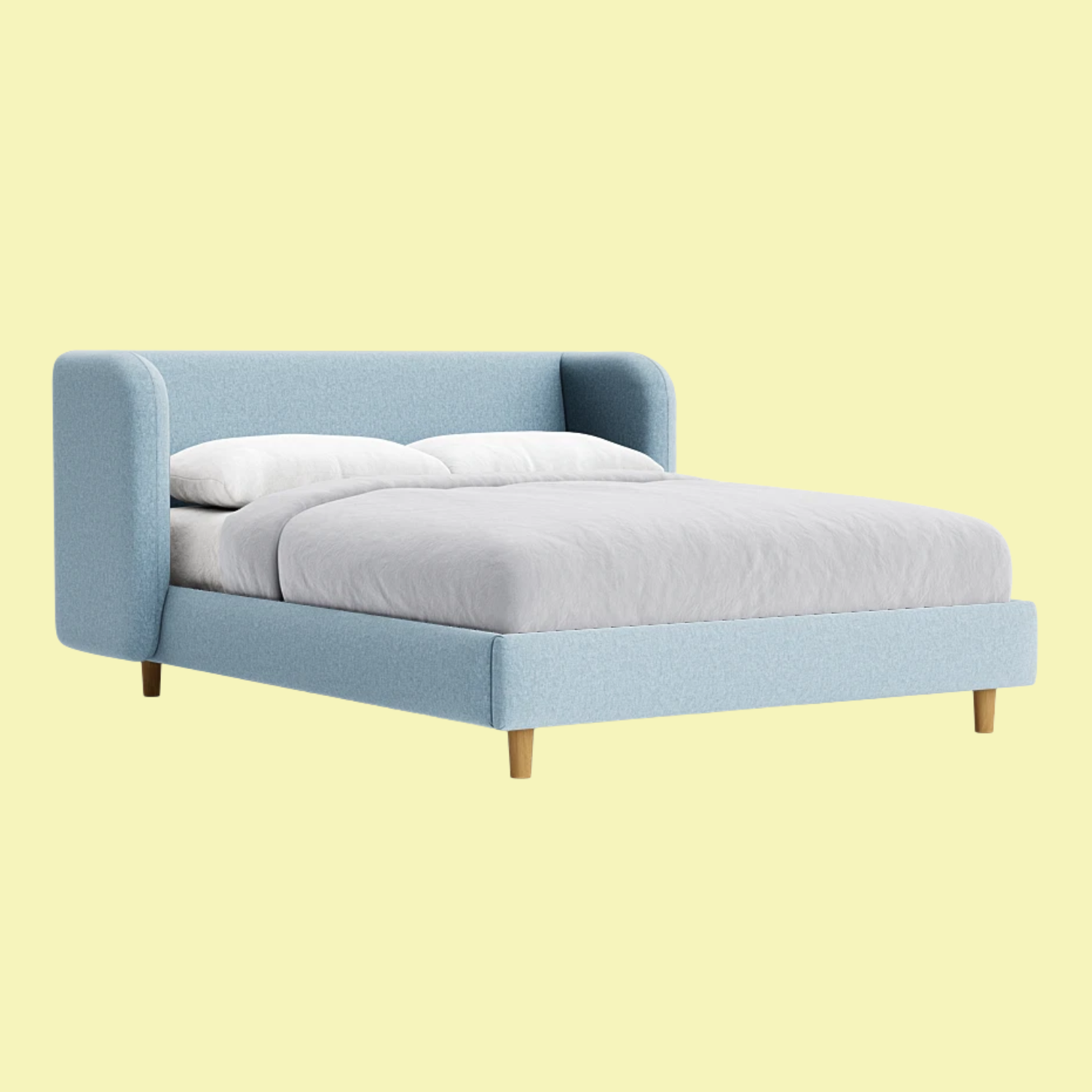 A light blue curve headboard king size bed