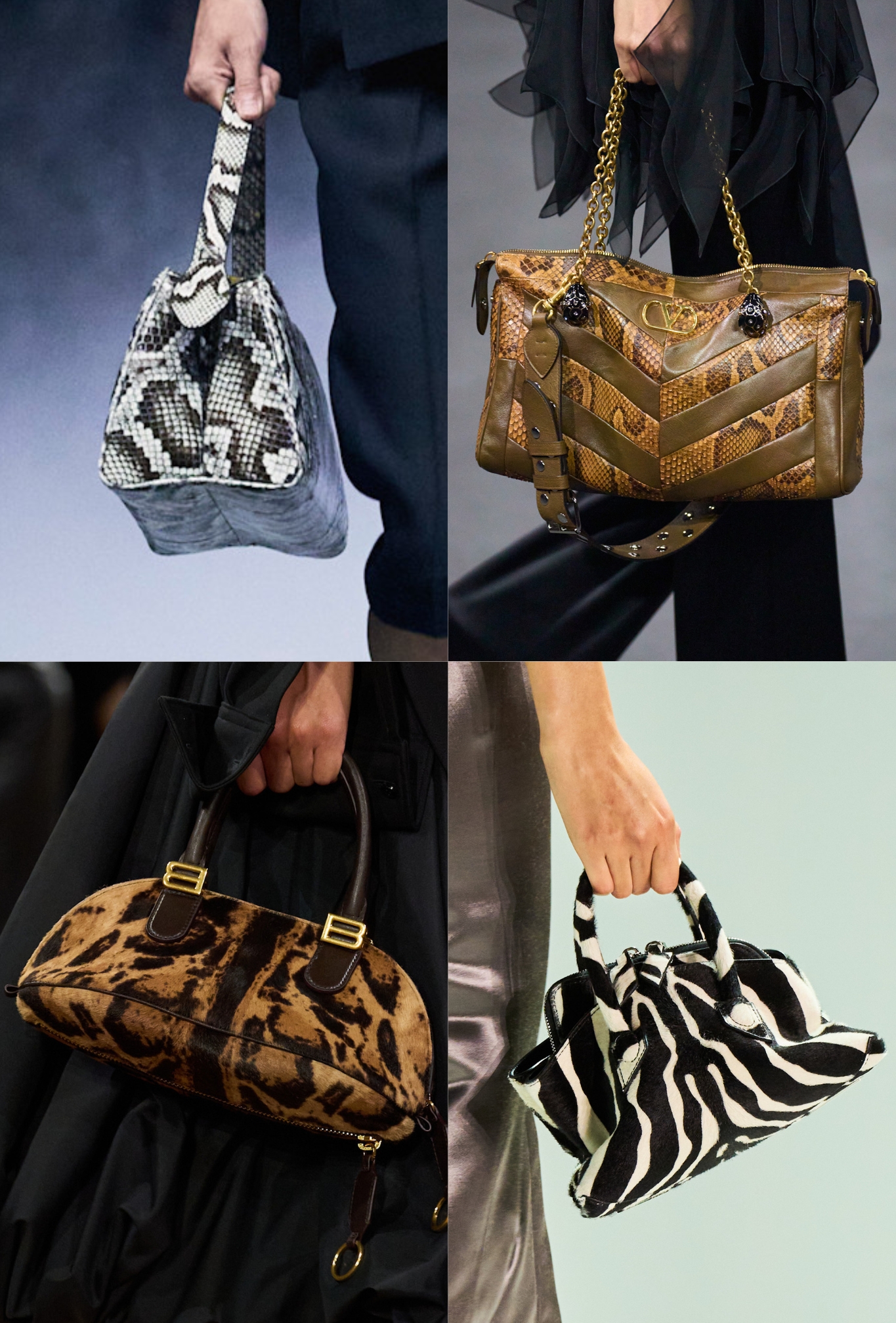 A collage of handbags on the SS26 runways.