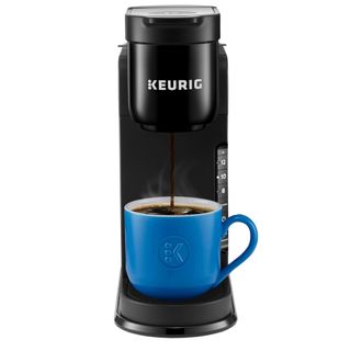 Black slim Keurig K Express coffee maker with bright blue cup