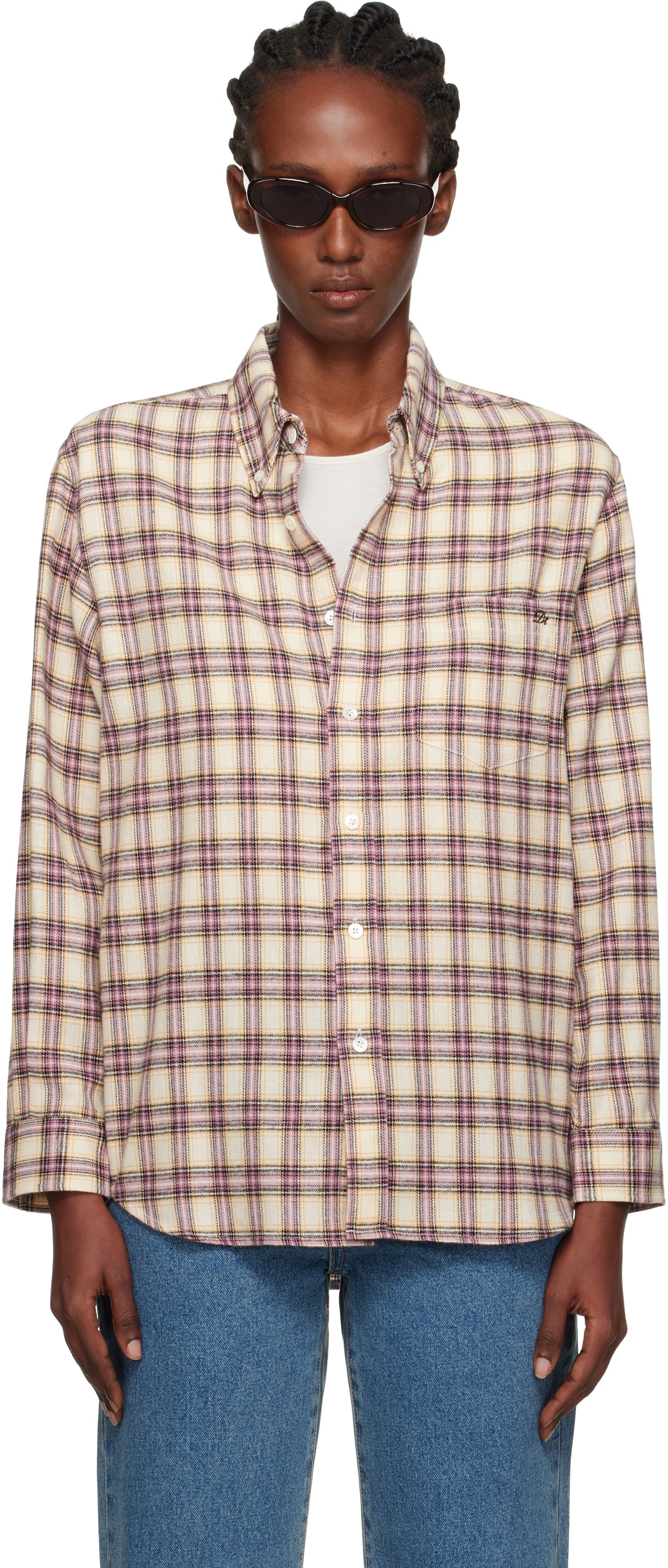 Beige & Pink Check Flannel Shirt
