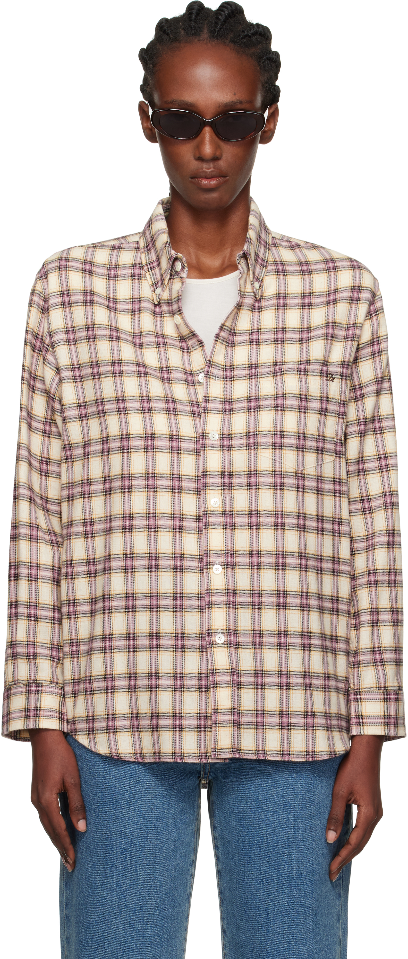 Beige & Pink Check Flannel Shirt