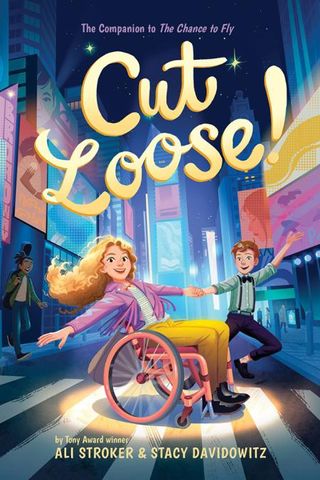 Image of book cover with a cartoon of a girl in a wheelchair dancing with a boy in the street