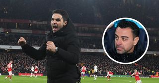 Arsenal manager Mikel Arteta celebrates after the Premier League match between Arsenal FC and Manchester United at Emirates Stadium on January 22, 2023 in London, England.
