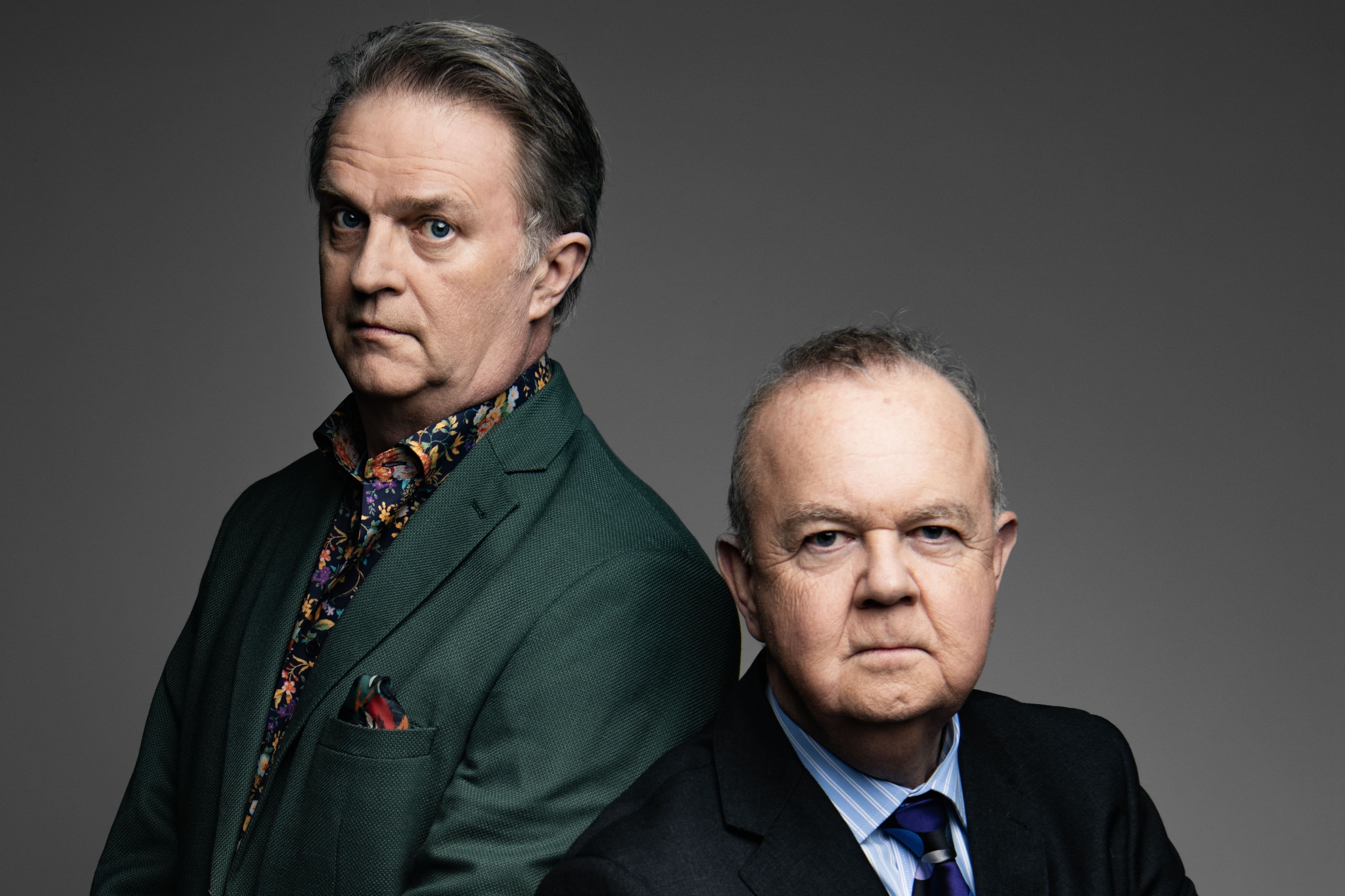 Have I Got News For You season 68 - team captains Paul Merton and Ian Hislop wearing suits and posed facing camera. 