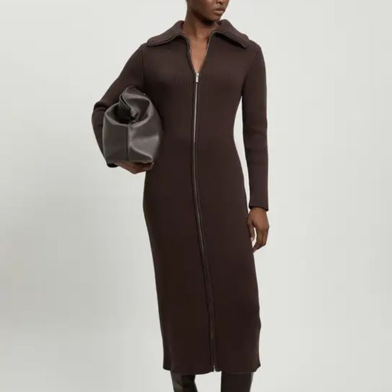 Karen Millen, chocolate brown, ribbed knit midi dress