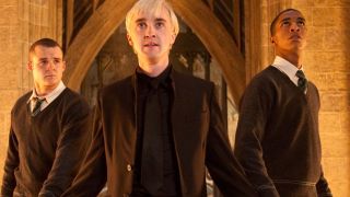Tom Felton as Draco Malfoy with Slytherin friends Vincent Crabbe and Gregory Goyle in Harry Potter