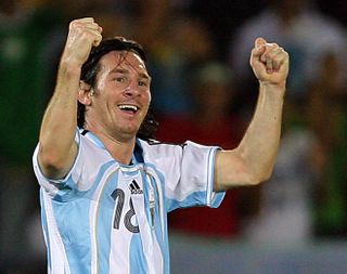 Lionel Messi celebrates after scoring for Argentina against Mexico in the semi-finals of the Copa America in July 2007.