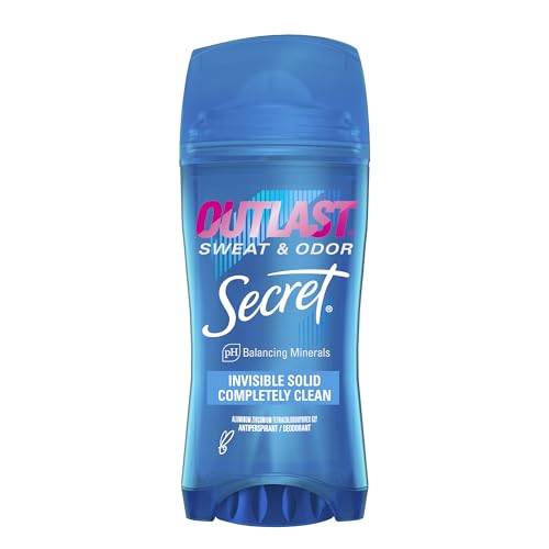 Secret Outlast Antiperspirant Deodorant for Women, 72hr Sweat 
Odor Protection, Ph Balancing Minerals, Invisible Solid, Completely Clean Scent, 2.6 Oz
