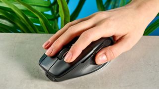 A black 3Dconnexion CadMouse Pro Wireless ergonomic mouse