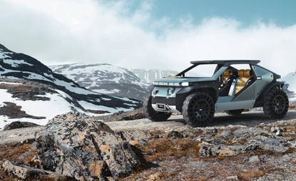 Dacia Manifesto Concept Car in a mountain rugged landscape.