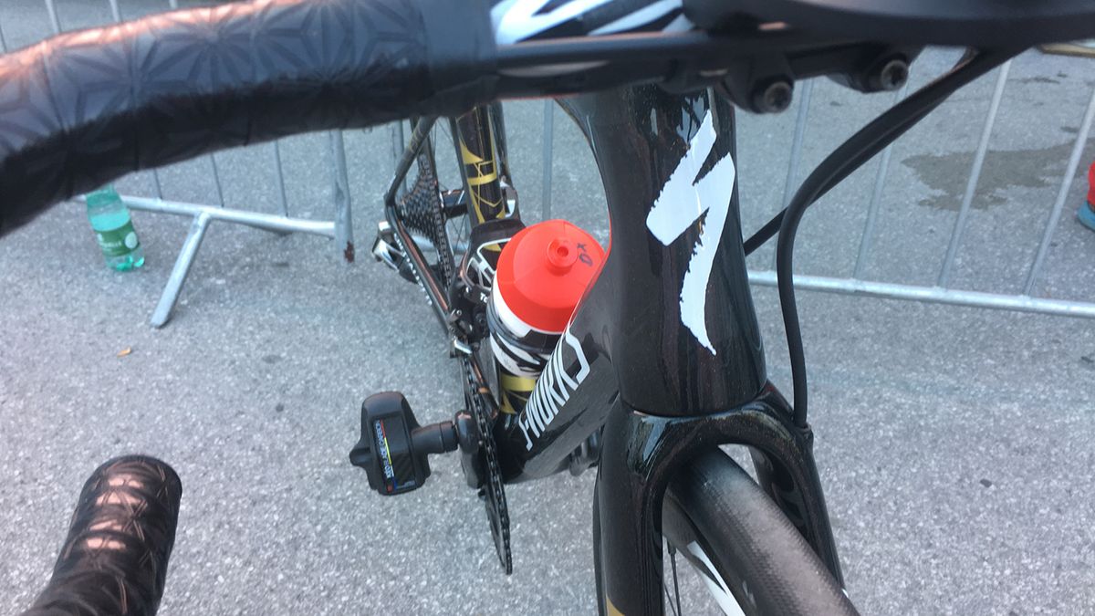 White Specialized logos feature on all professional bikes to give maximum exposure to the American company