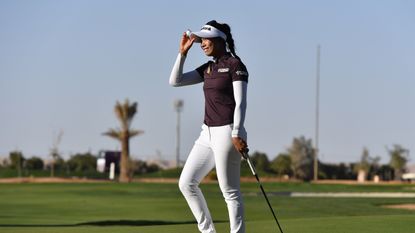 Thailand's Patty Tavatanakit pictured after holing the winning putt at the 2024 Aramco Saudi Ladies International