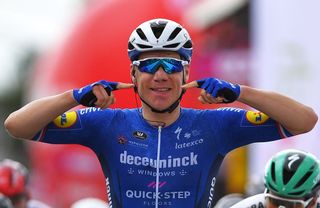 QUAREGNON BELGIUM JULY 24 Fabio Jakobsen of Netherlands and Team Deceuninck QuickStep celebrates at arrival during the 42nd Tour de Wallonie 2021 Stage 5 a 1831km stage from Dinant to Quaregnon tourdewallonie grandprixdewallonie on July 24 2021 in Quaregnon Belgium Photo by Luc ClaessenGetty Images