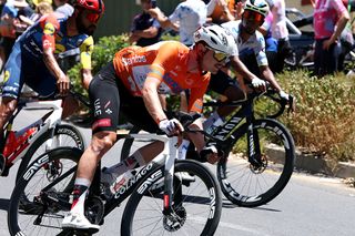 Crash after kangaroo in peloton on final stage of Tour Down Under, race leader Jay Vine caught up and had to chase back