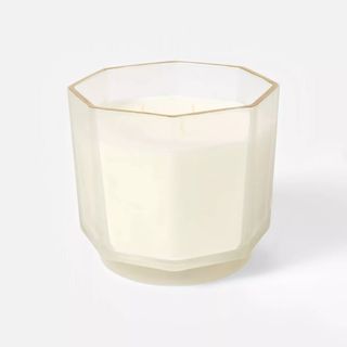 white jar candle with gold rim