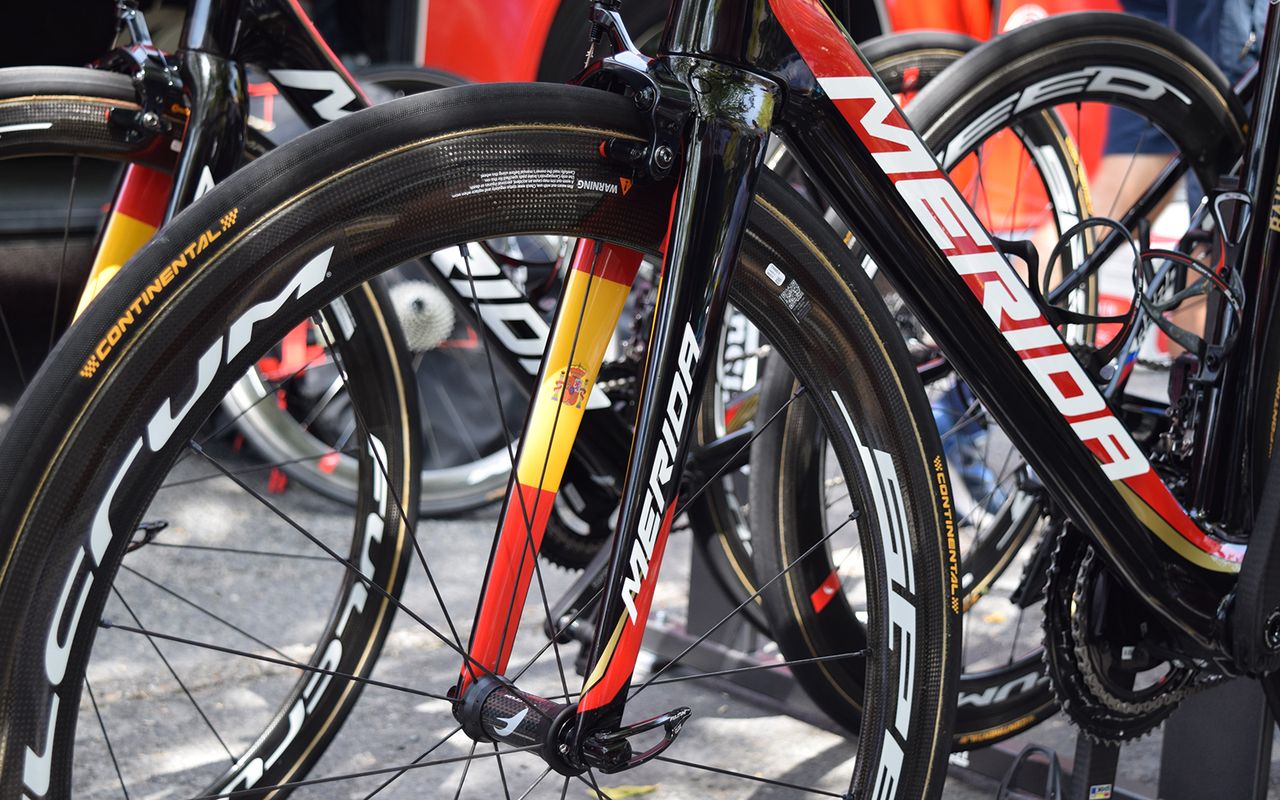 Ivan Garcia Cortina has the Spanish flag on the inside of his forks
