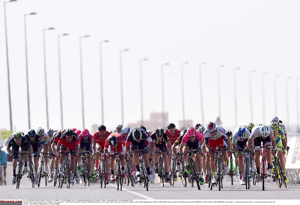 The sprinters filled the road as they kicked hard