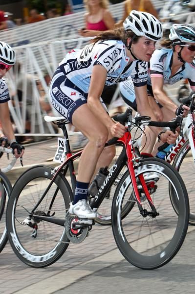 Joelle Numainville (TIBCO) riding in the bunch before her win.