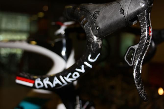 Janez Brajkovic's handlebars are marked