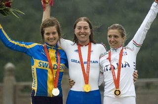 Women's podium Olympic road race 2008
