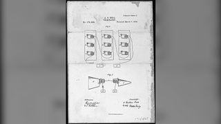 Alexander Graham Bell's Telephone patent drawing, from 1876. Bell's telephone was the first apparatus to transmit human speech via machine.