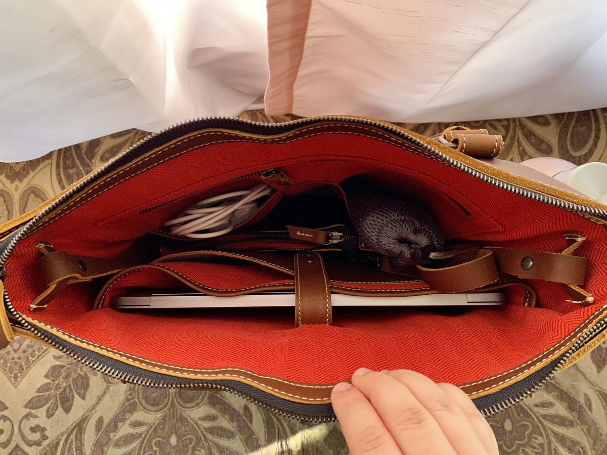 Pad Quill Leather Laptop Tote Interior Side