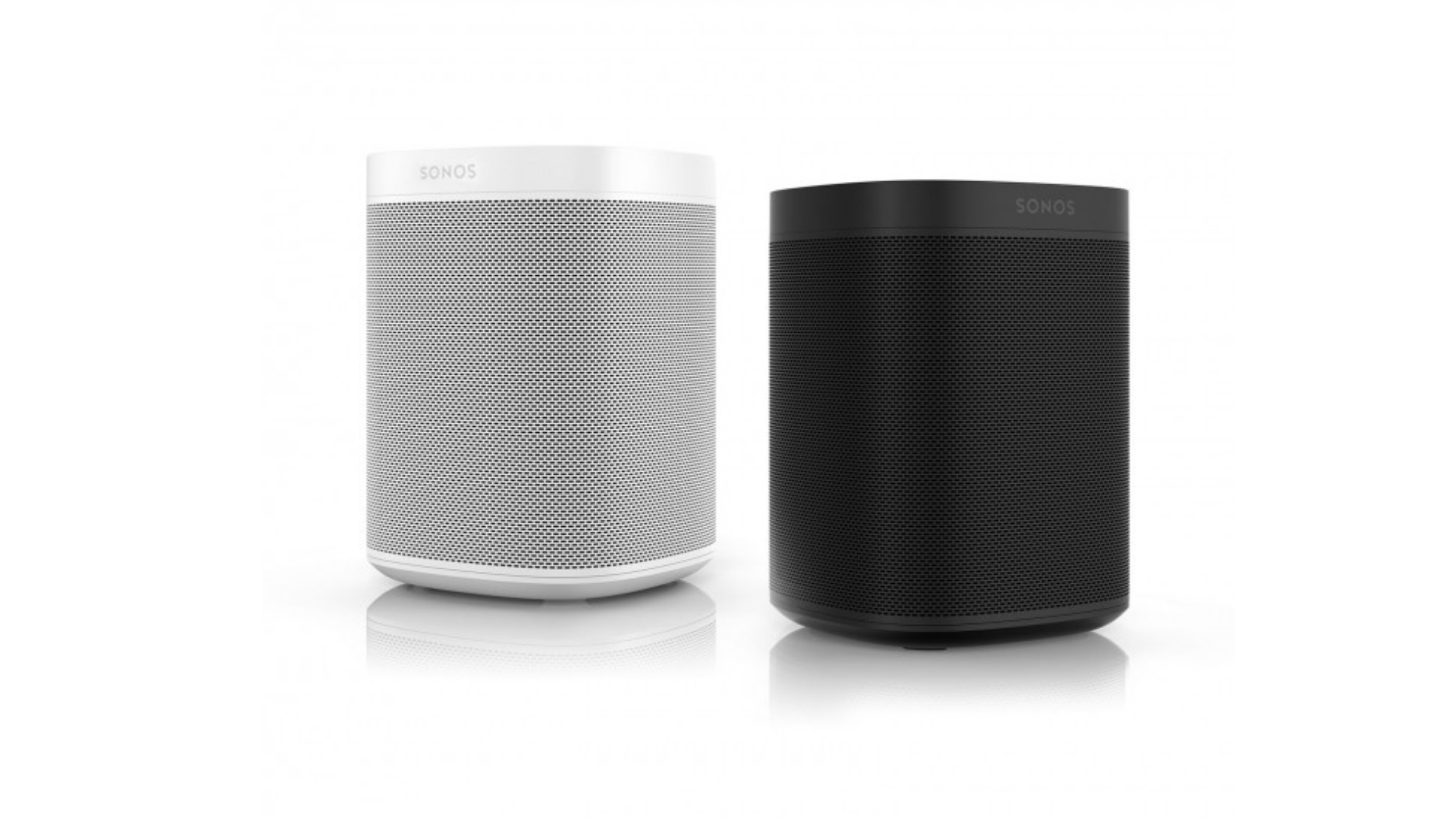 A pair of Sonos One smart speakers, one in white and one in black