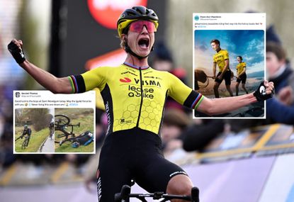 Marianne Vos with two tweets embedded on the image