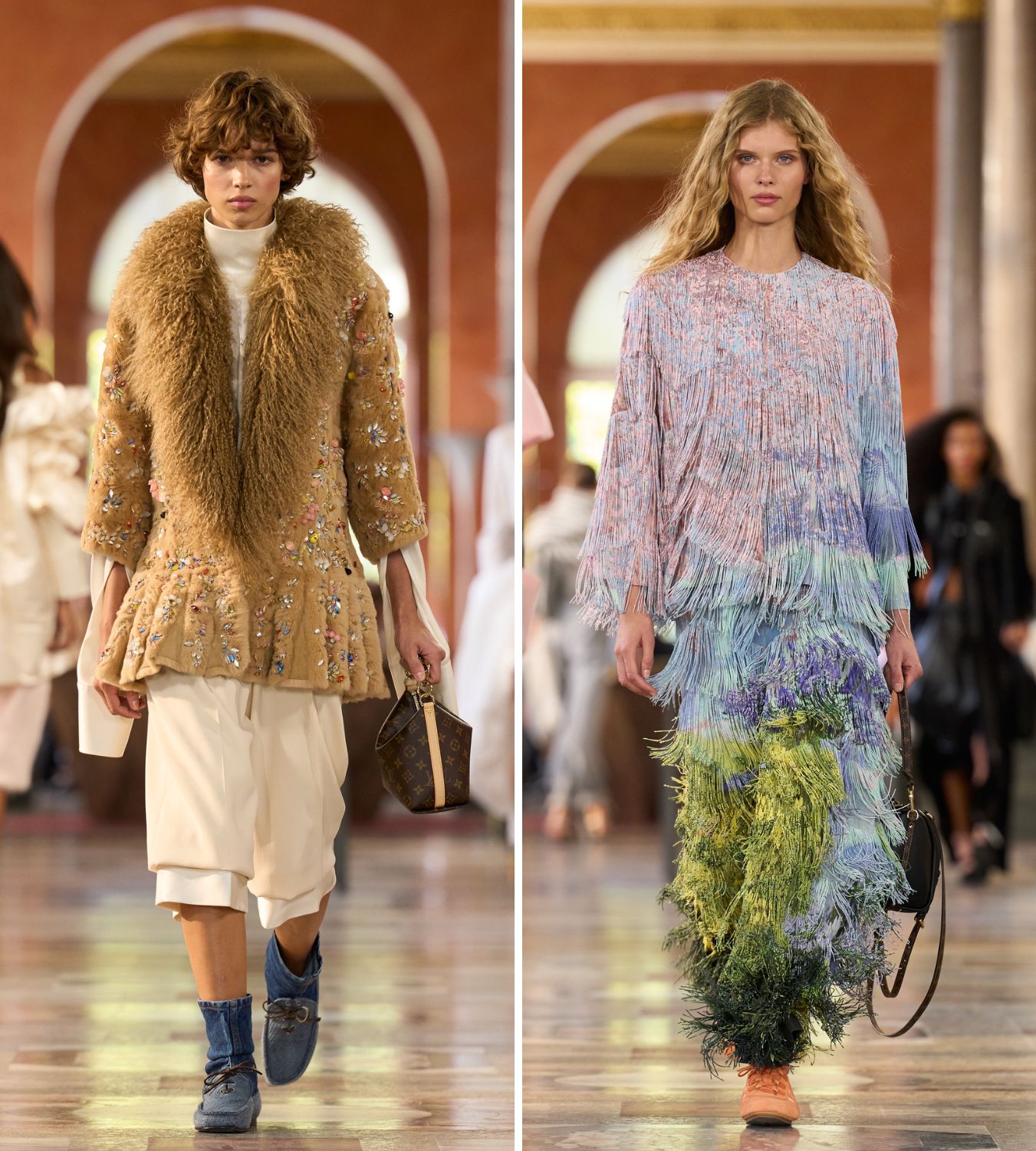 two models walking the louis vuitton show