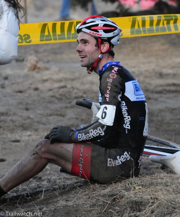 Justin Lindine (Bikereg.com) crashed out of the race and may have been injured