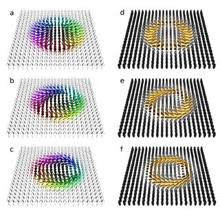 An image from the paper shows how skyrmions can deform magnetic field lines on a two-dimensional plane.