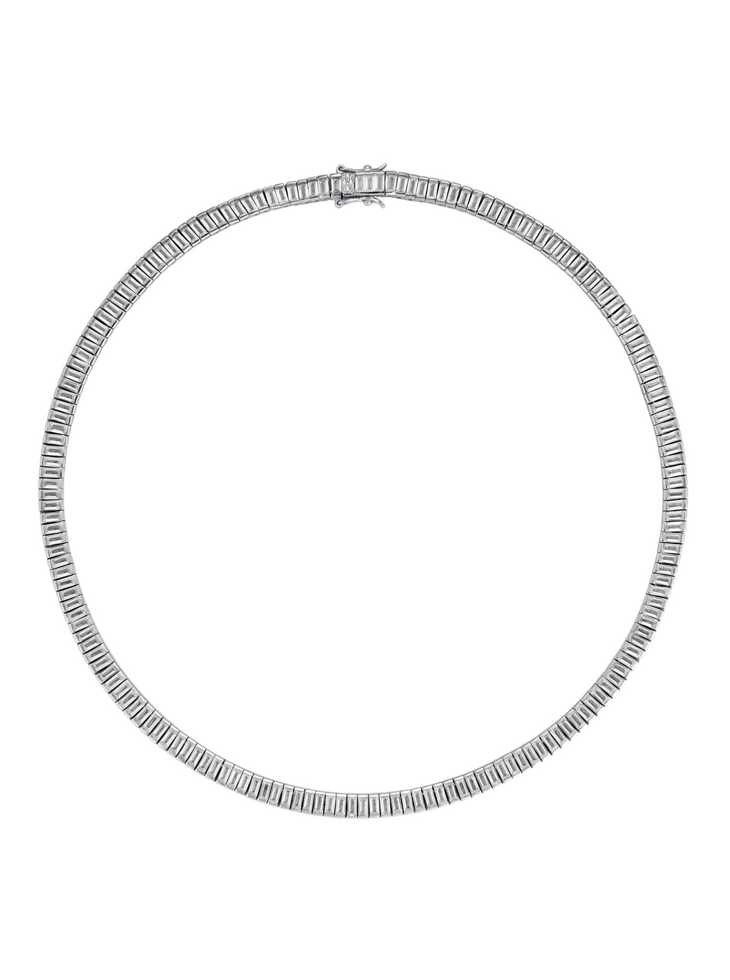 Petite Bessette, Lab White Sapphire Baguette Silver RiviÈre Necklace