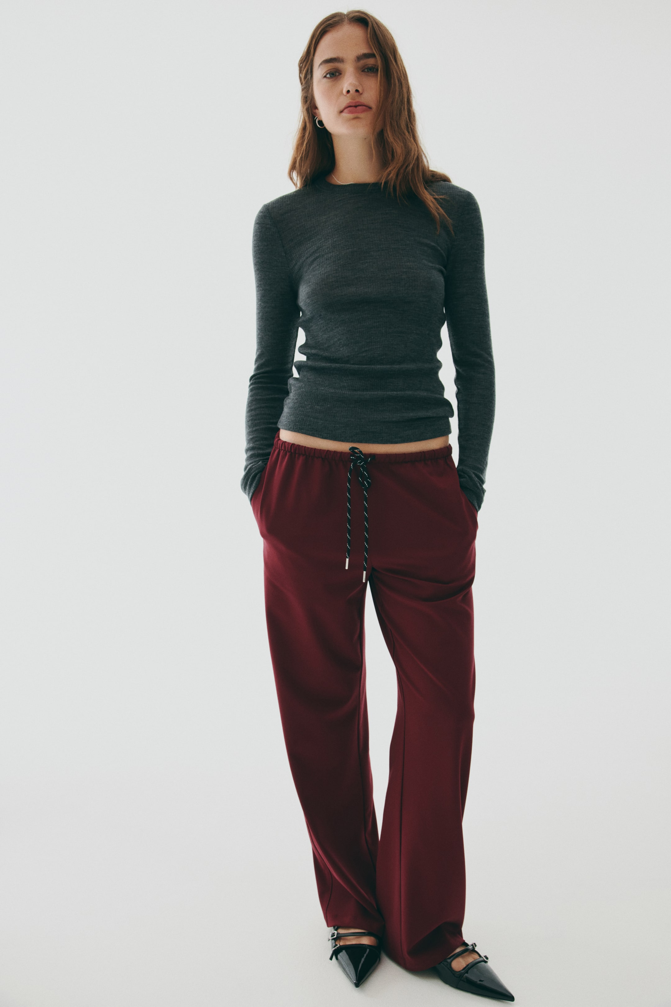 Pants With Drawstring - Dark Red