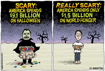 Political cartoon U.S. World hunger halloween