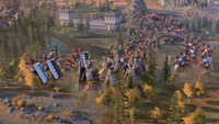 Screenshot of Civ VII during a combat engagement between opposing armies