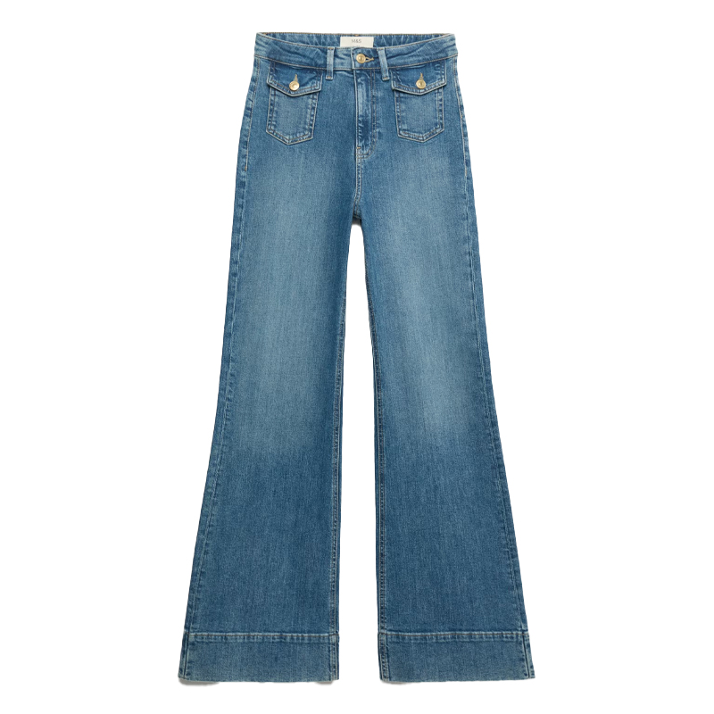 Mid-wash M&amp;amp;S patchpocket flared jeans