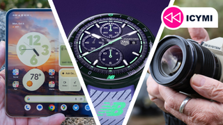 The Pixel 10 Pro Fold next to a Tag Heuer watch and an OM Systems camera.