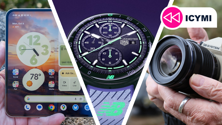 The Pixel 10 Pro Fold next to a Tag Heuer watch and an OM Systems camera.