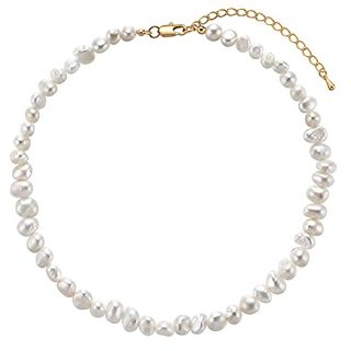 Baroque Pearsl Choker Necklace for Women Natural Freshwater 6-8mm White Pearl Beaded Necklace Strand Elegant Summer Layering Jewelry for Gift 16