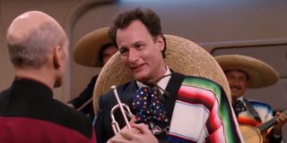 Q playing trumpet in a mariachi band Star Trek: The Next Generation