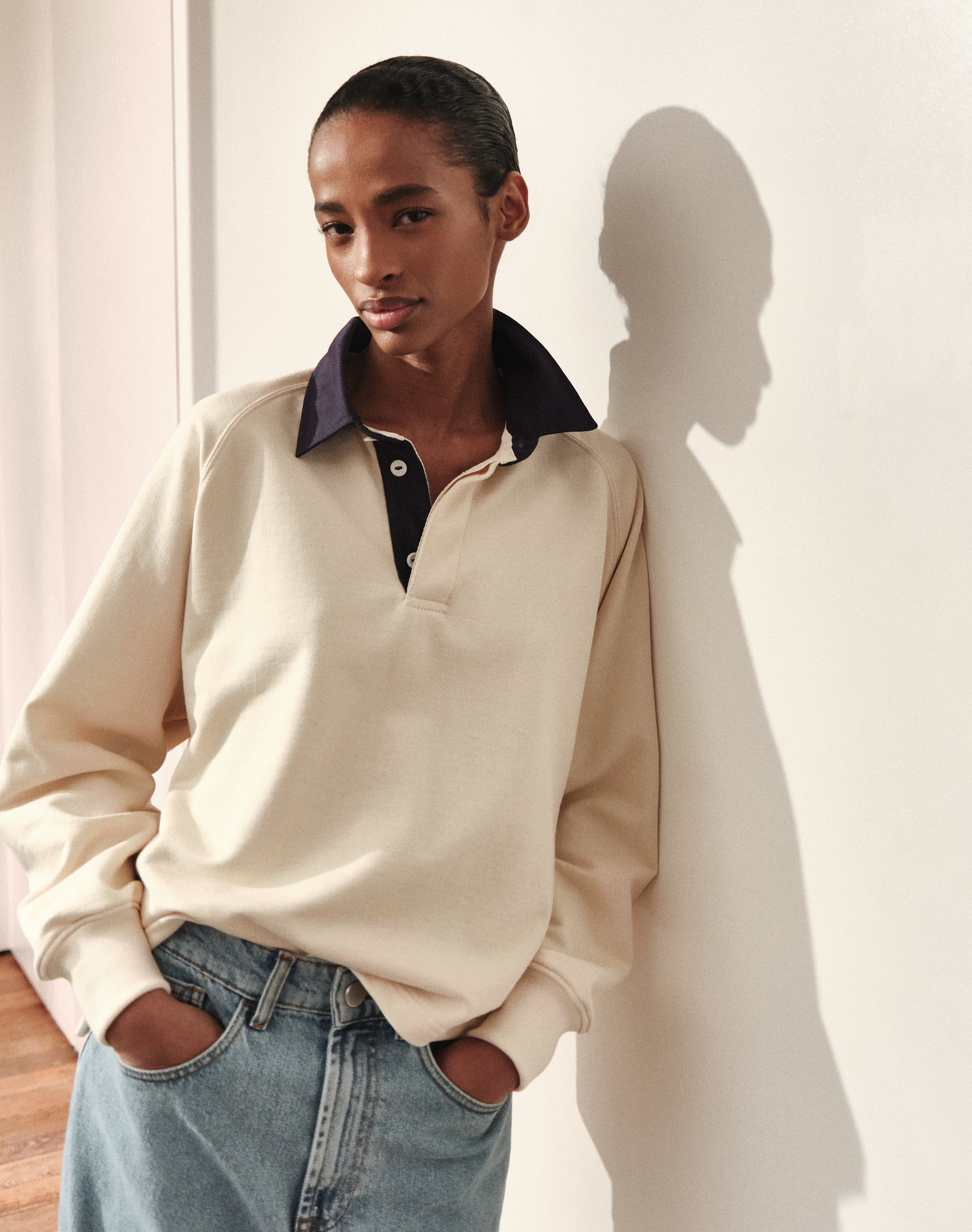 Navygrey Women | the British Jersey 02 | Luxury Sustainable Long Sleeve T-Shirt | Ecru White | Navygrey