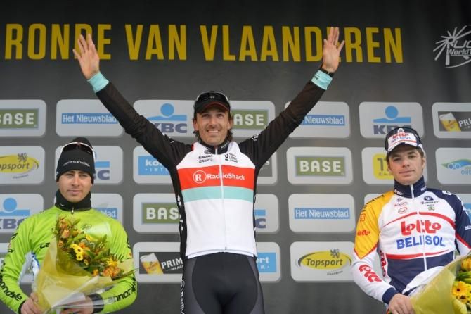 For the second time in his career, Fabian Cancellara stood on the top step on the Tour of Flanders podium.