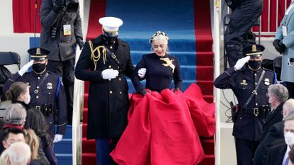 Lady Gaga arrives to sing the National Anthem during the the 59th inaugural ceremony on the West Front of the U.S. Capitol on January 20, 2021 in Washington, DC.