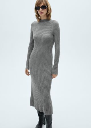 Flared Knit Dress With Perkins Collar - Women | Mango United Kingdom