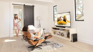 40-inch Vizio TV placed opposite Eames chair