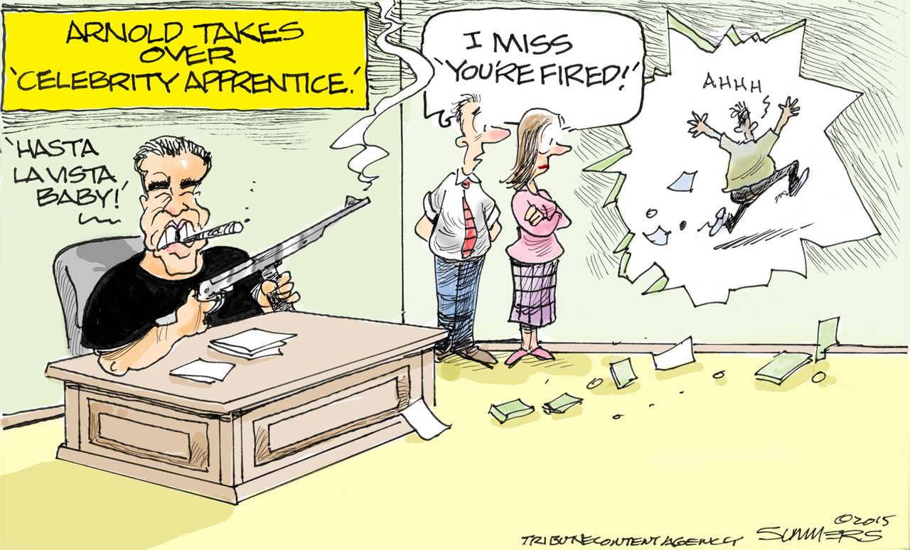 Editorial cartoon Arnold Schwarzenegger Celebrity Apprentice