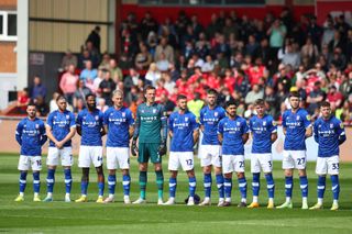 Ipswich Town season preview 2023/24 Ipswich Players line-up ahead of kick-off to pay their respects to the newly crowned Charles III during the Sky Bet League One match between Fleetwood Town and Ipswich Town at Highbury Stadium on May 07, 2023 in Fleetwood, England.